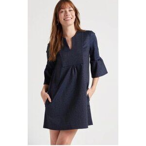 Jude Connally Kerry Shift Dress Women’s Size Bell Sleeves Classic Navy Denim